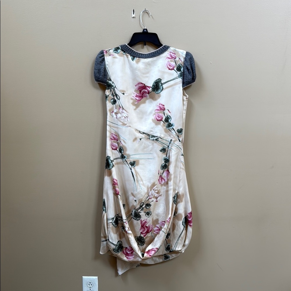Vintage Floral Cream and Pink Women's Silk Dress - Picture 2 of 11